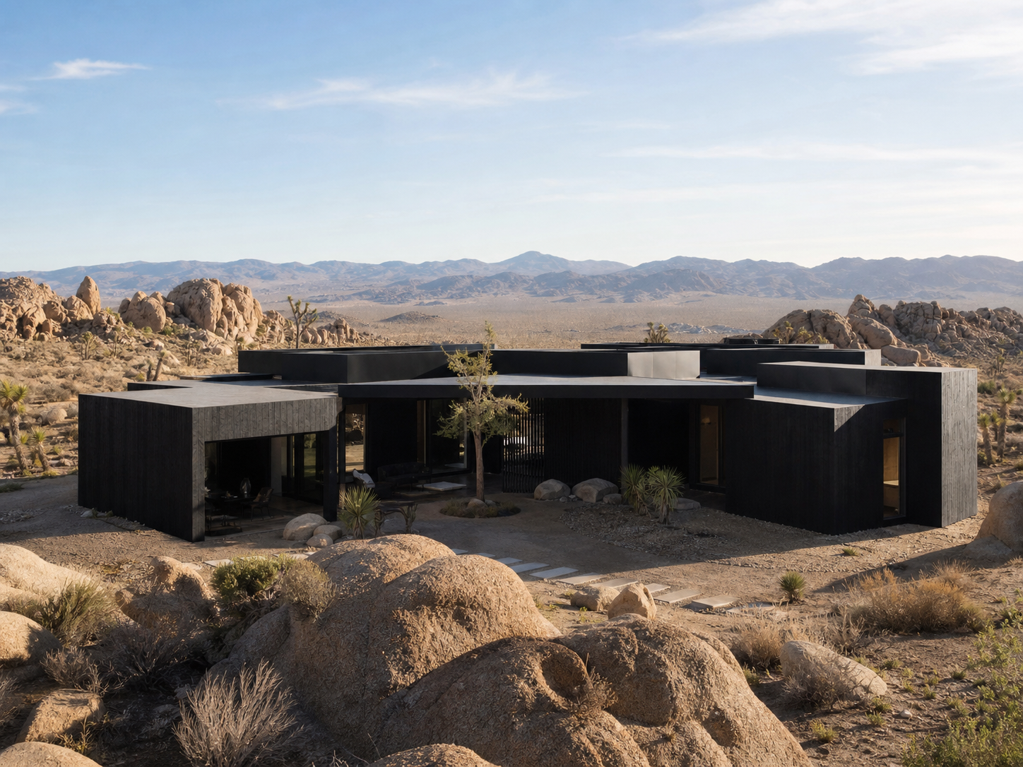 Modern pavilion in a quiet landscape